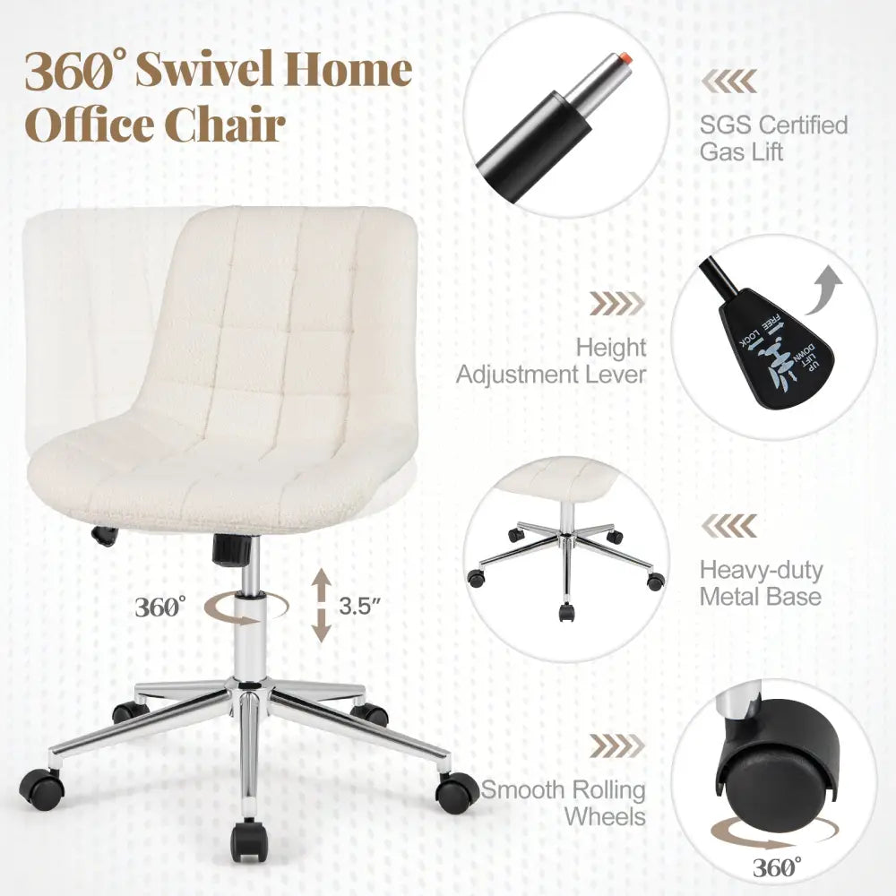 Teddy Fleece Armless Office Chair Makeup Vanity Chair-White - White - Armless Chairs