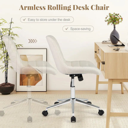 Teddy Fleece Armless Office Chair Makeup Vanity Chair-White - White - Armless Chairs