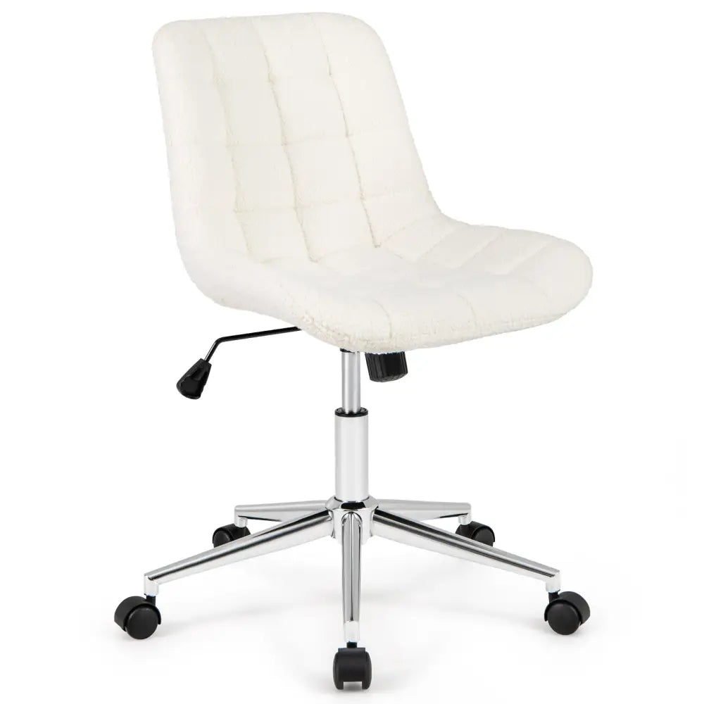 Teddy Fleece Armless Office Chair Makeup Vanity Chair-White - White - Armless Chairs