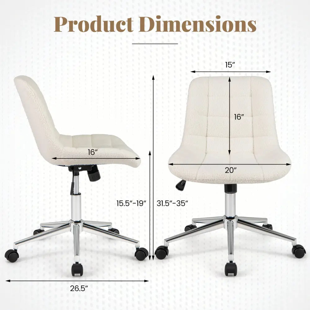 Teddy Fleece Armless Office Chair Makeup Vanity Chair-White - White - Armless Chairs