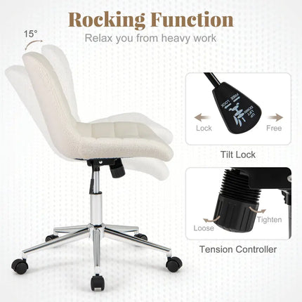 Teddy Fleece Armless Office Chair Makeup Vanity Chair-White - White - Armless Chairs