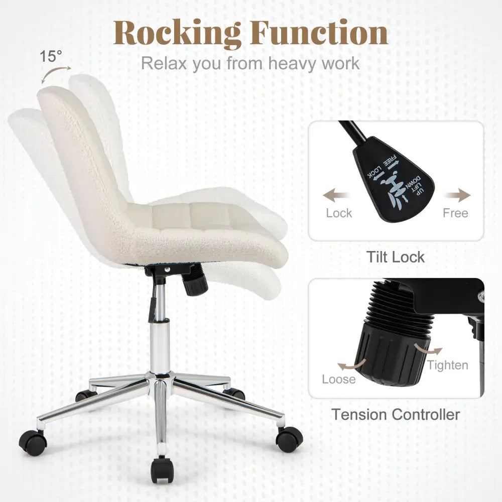Teddy Fleece Armless Office Chair Makeup Vanity Chair-White - White - Armless Chairs