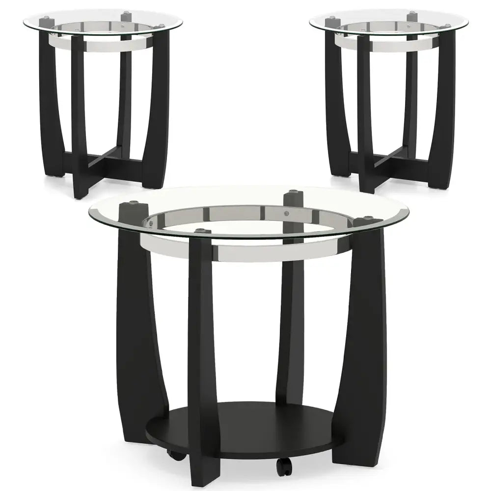 Tempered Glass Coffee Table Set of 3 for Living Room Bedroom-Black - Black - Coffee Tables