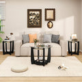 Tempered Glass Coffee Table Set of 3 for Living Room Bedroom-Black - Black - Coffee Tables