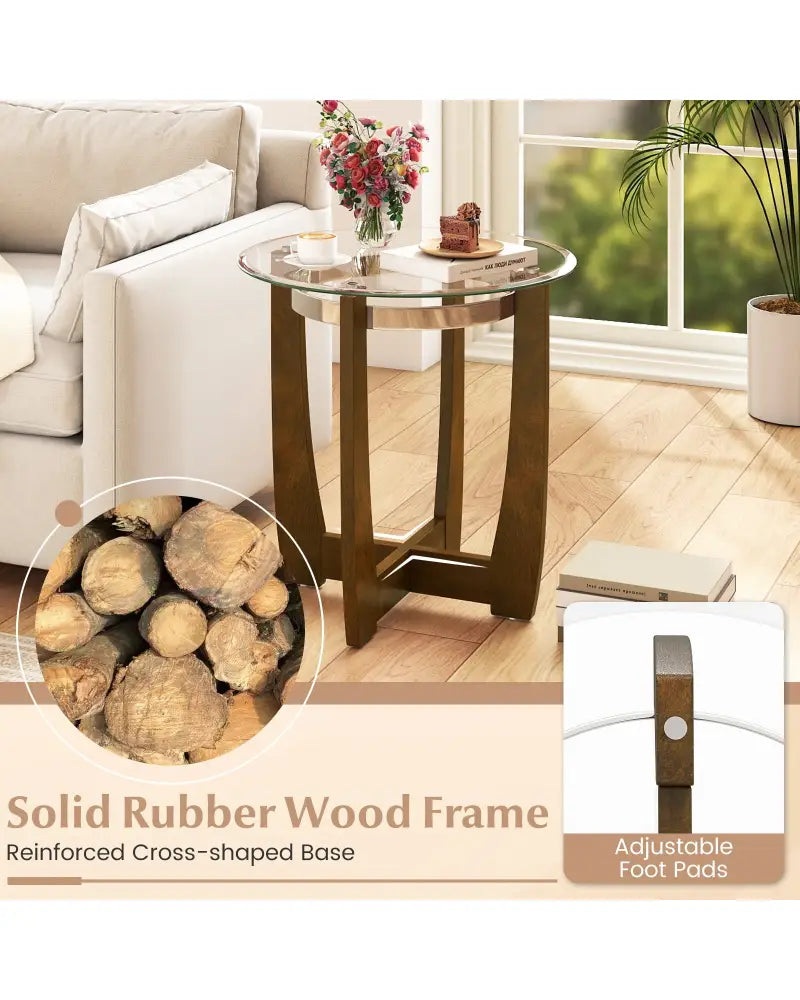 Tempered Glass Coffee Table Set of 3 for Living Room Bedroom-Walnut - Walnut - Coffee Tables