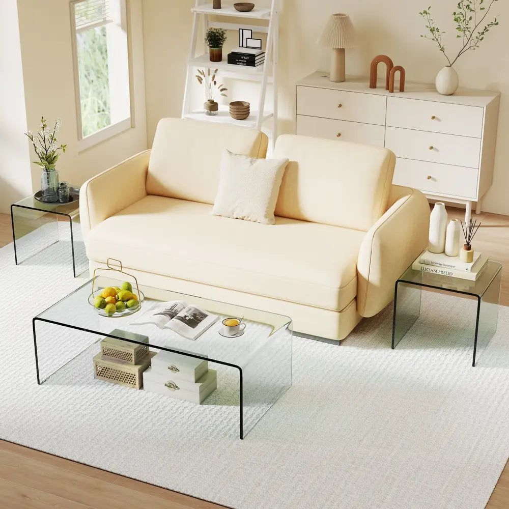 Tempered Glass Coffee Table Set of 3 with 1 Clear Coffee Table and 2 End Tables - Transparent - Coffee Tables