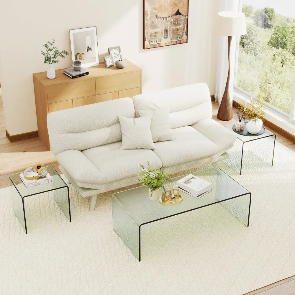 Tempered Glass Coffee Table Set of 3 with 1 Clear Coffee Table and 2 End Tables - Transparent - Coffee Tables