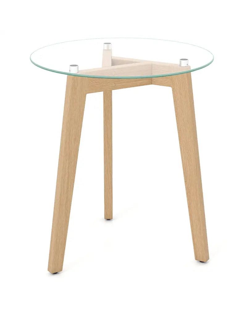 Tempered Glass End Table Round with Solid Rubber Wood Structure-1 Piece - Natural - End & Side Tables