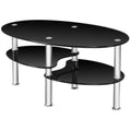 Tempered Glass Oval Side Coffee Table-Black - Black - Coffee Tables