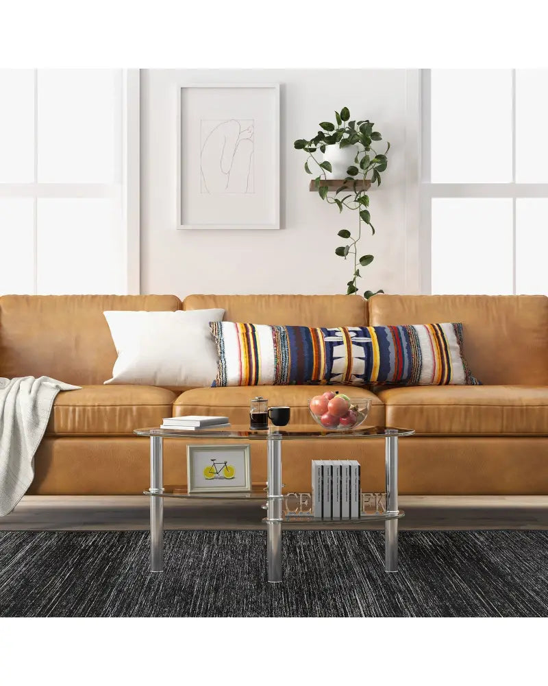 Tempered Glass Oval Side Coffee Table-Transparent - Transparent - Coffee Tables