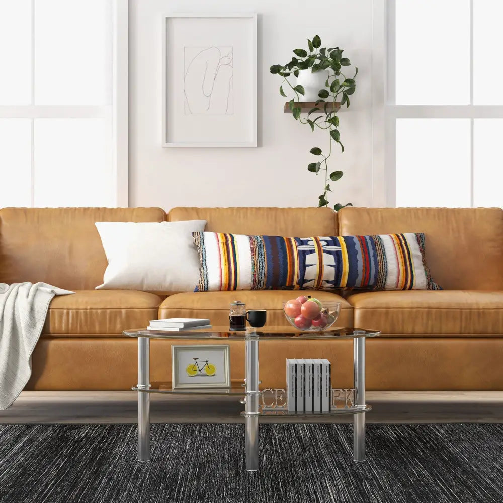 Tempered Glass Oval Side Coffee Table-Transparent - Transparent - Coffee Tables