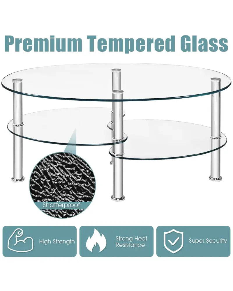Tempered Glass Oval Side Coffee Table-Transparent - Transparent - Coffee Tables