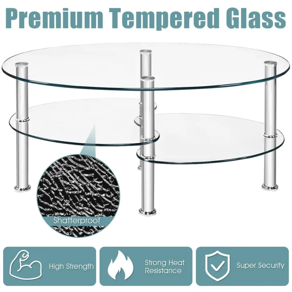 Tempered Glass Oval Side Coffee Table-Transparent - Transparent - Coffee Tables