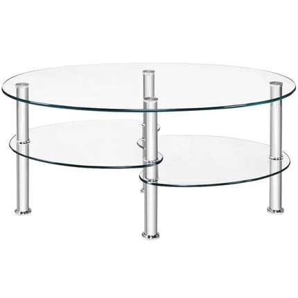 Tempered Glass Oval Side Coffee Table-Transparent - Transparent - Coffee Tables