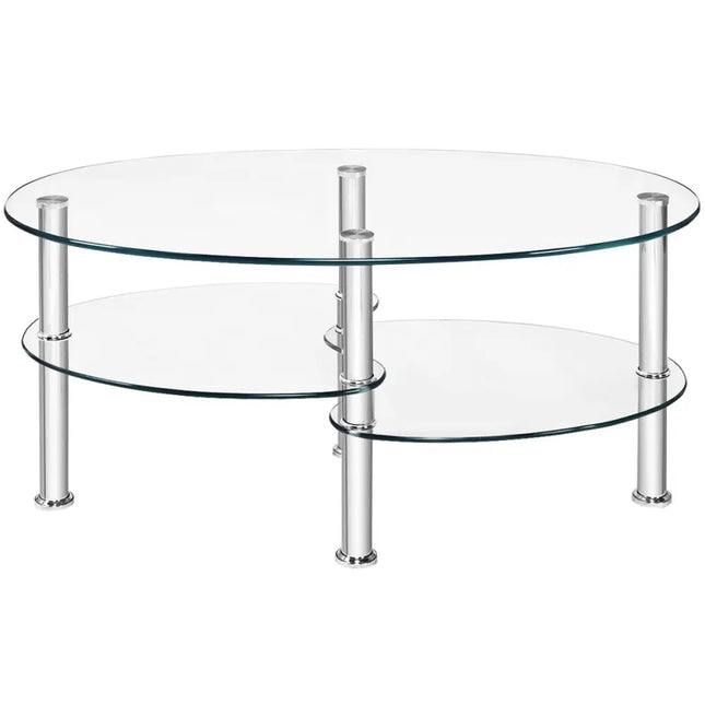 Tempered Glass Oval Side Coffee Table-Transparent - Transparent - Coffee Tables