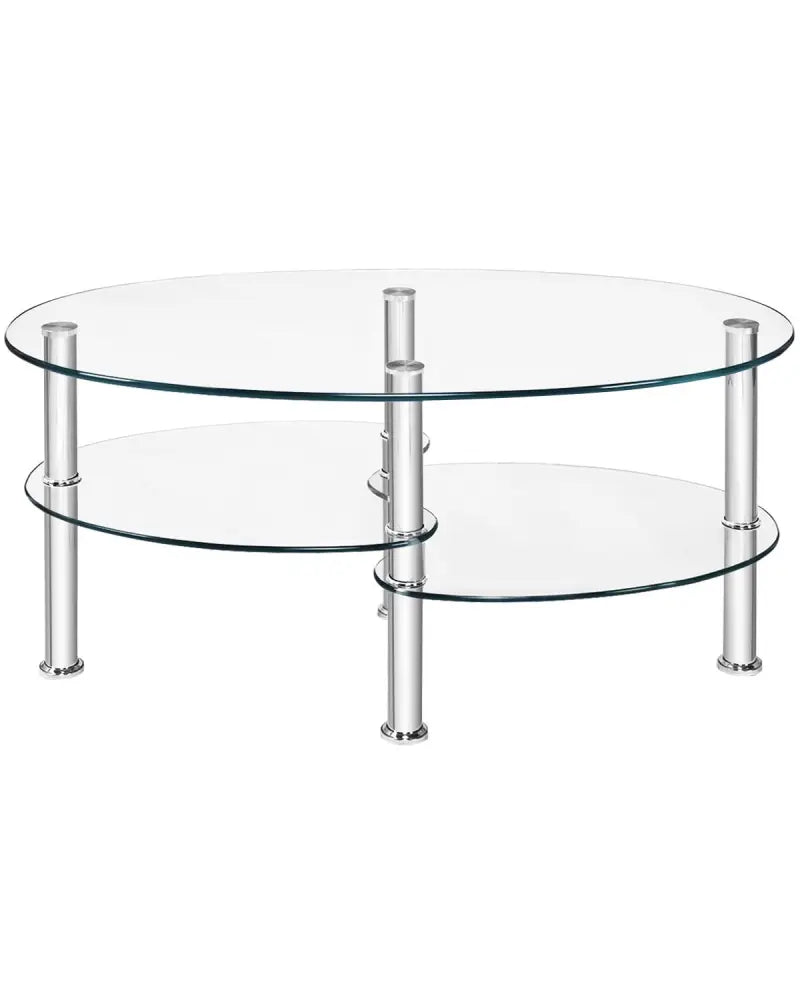 Tempered Glass Oval Side Coffee Table-Transparent - Transparent - Coffee Tables