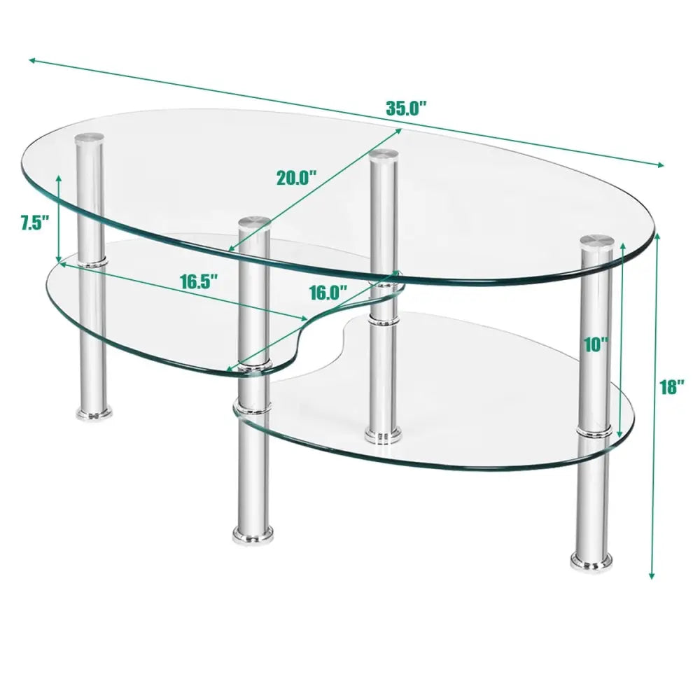 Tempered Glass Oval Side Coffee Table-Transparent - Transparent - Coffee Tables
