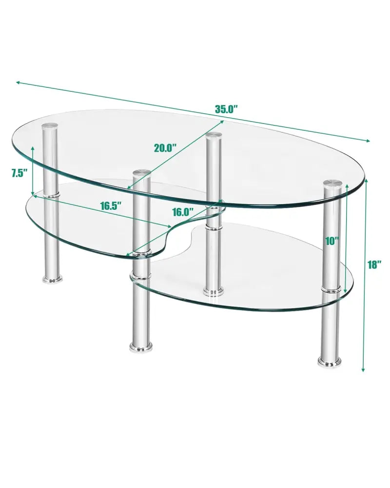 Tempered Glass Oval Side Coffee Table-Transparent - Transparent - Coffee Tables