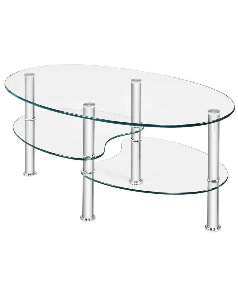 Tempered Glass Oval Side Coffee Table-Transparent - Transparent - Coffee Tables