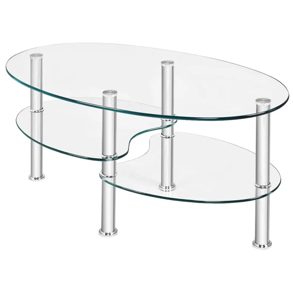 Tempered Glass Oval Side Coffee Table-Transparent - Transparent - Coffee Tables