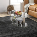 Tempered Glass Oval Side Coffee Table-Transparent - Transparent - Coffee Tables
