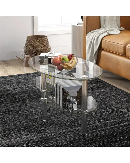 Tempered Glass Oval Side Coffee Table-Transparent - Transparent - Coffee Tables