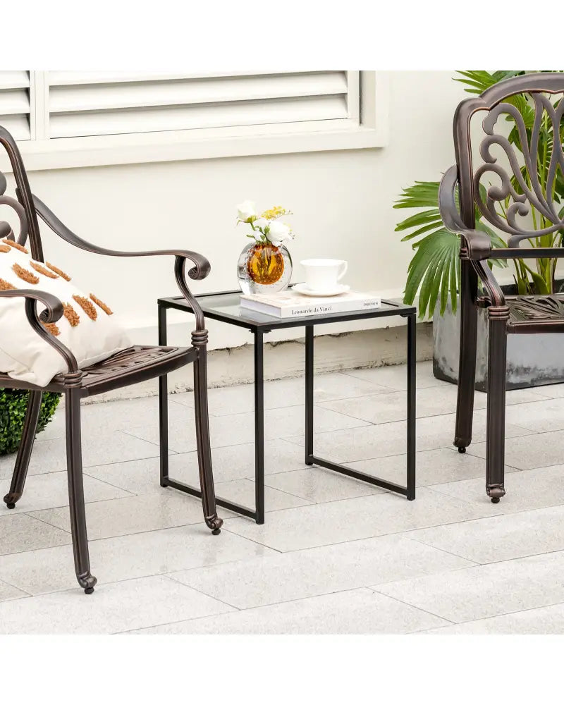 Tempered Glass Side Table with Metal Frame for Indoor and Outdoor - Black - End & Side Tables