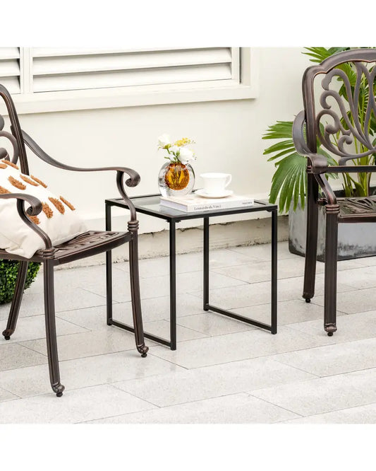 Tempered Glass Side Table with Metal Frame for Indoor and Outdoor - Black - End & Side Tables