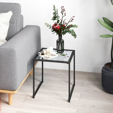 Tempered Glass Side Table with Metal Frame for Indoor and Outdoor - Black - End & Side Tables