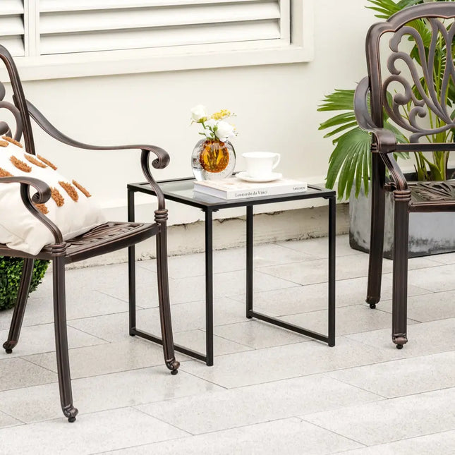 Tempered Glass Side Table with Metal Frame for Indoor and Outdoor - Black - End & Side Tables