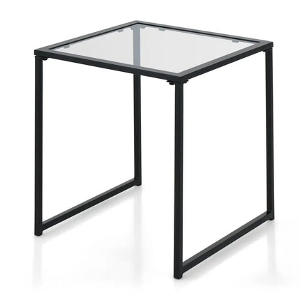 Tempered Glass Side Table with Metal Frame for Indoor and Outdoor - Black - End & Side Tables