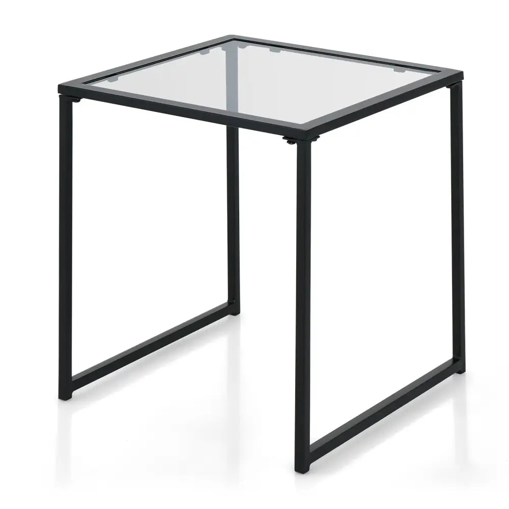 Tempered Glass Side Table with Metal Frame for Indoor and Outdoor - Black - End & Side Tables