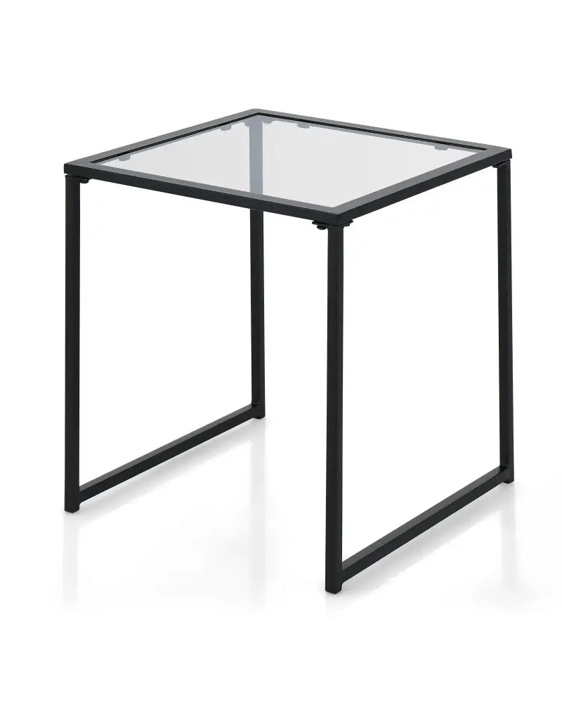 Tempered Glass Side Table with Metal Frame for Indoor and Outdoor - Black - End & Side Tables