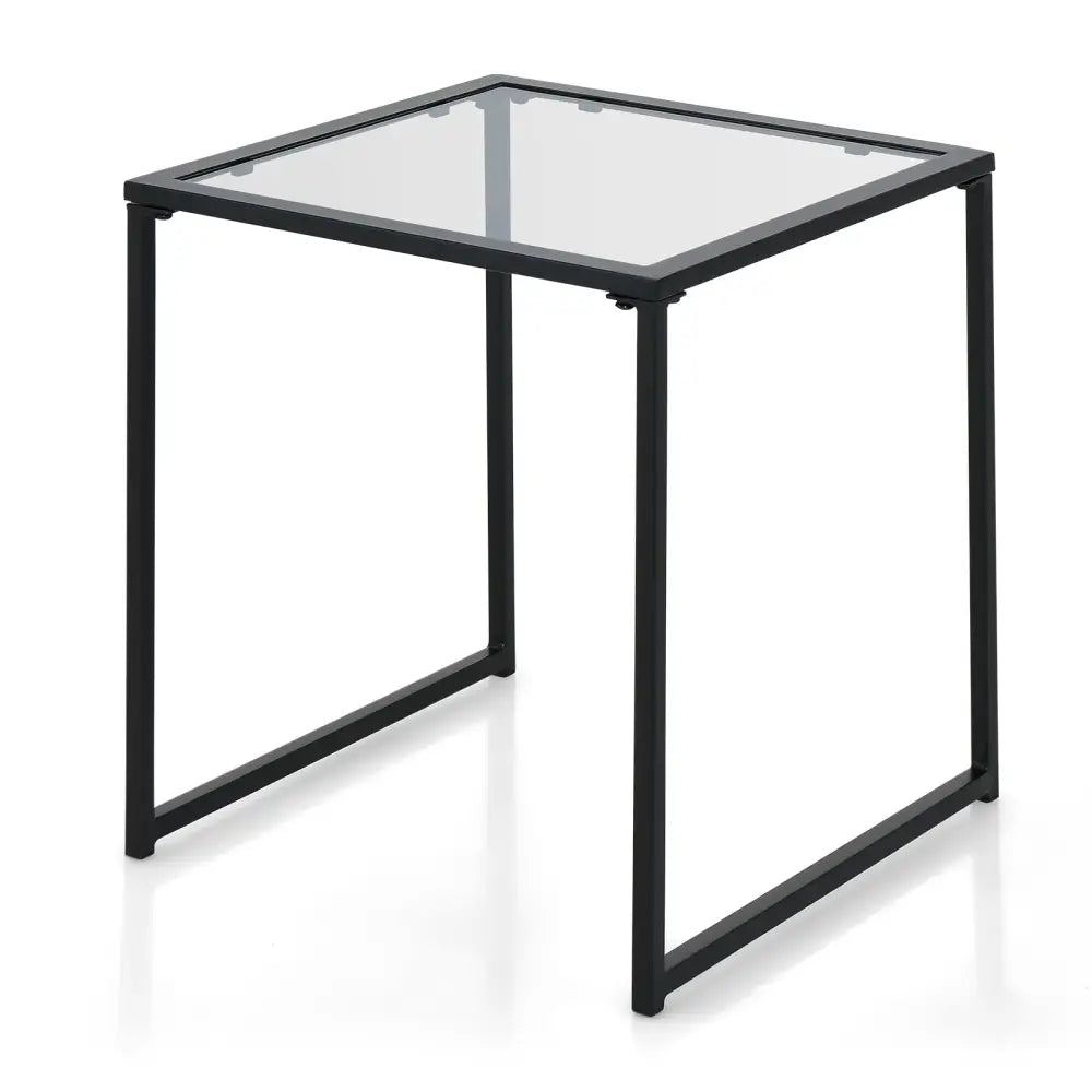 Tempered Glass Side Table with Metal Frame for Indoor and Outdoor - Black - End & Side Tables