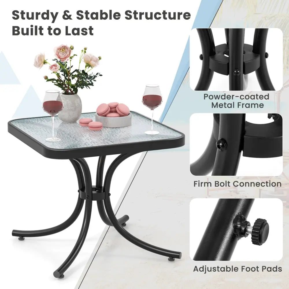 Tempered Glass Top Patio Table with Heavy-duty Metal Frame for Garden Poolside-Black - Black - Patio Coffee Tables