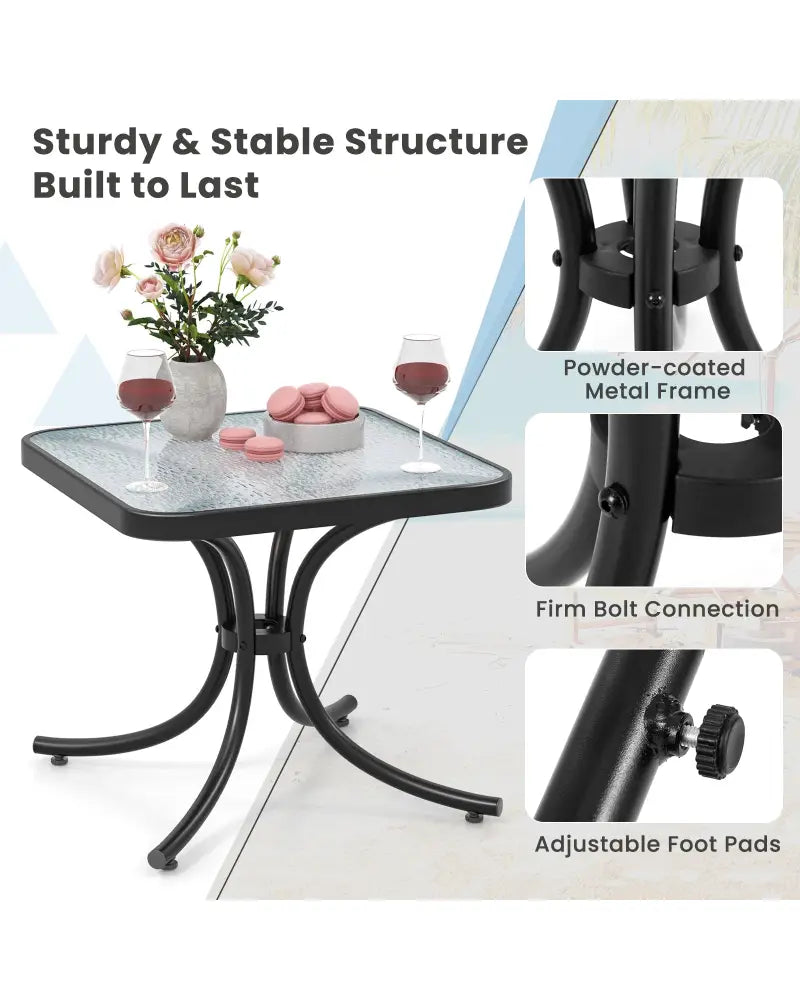 Tempered Glass Top Patio Table with Heavy-duty Metal Frame for Garden Poolside-Black - Black - Patio Coffee Tables