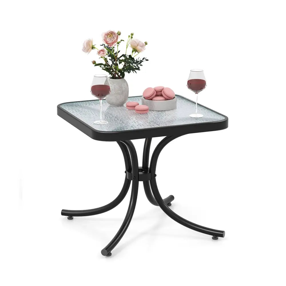 Tempered Glass Top Patio Table with Heavy-duty Metal Frame for Garden Poolside-Black - Black - Patio Coffee Tables