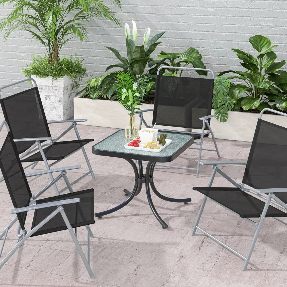 Tempered Glass Top Patio Table with Heavy-duty Metal Frame for Garden Poolside-Black - Black - Patio Coffee Tables
