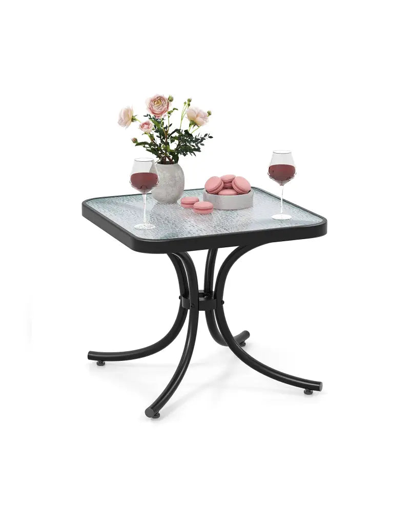 Tempered Glass Top Patio Table with Heavy-duty Metal Frame for Garden Poolside-Black - Black - Patio Coffee Tables