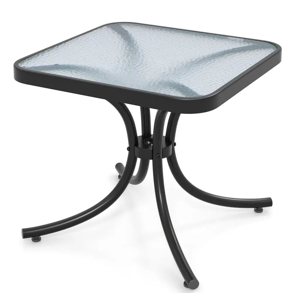 Tempered Glass Top Patio Table with Heavy-duty Metal Frame for Garden Poolside-Black - Black - Patio Coffee Tables