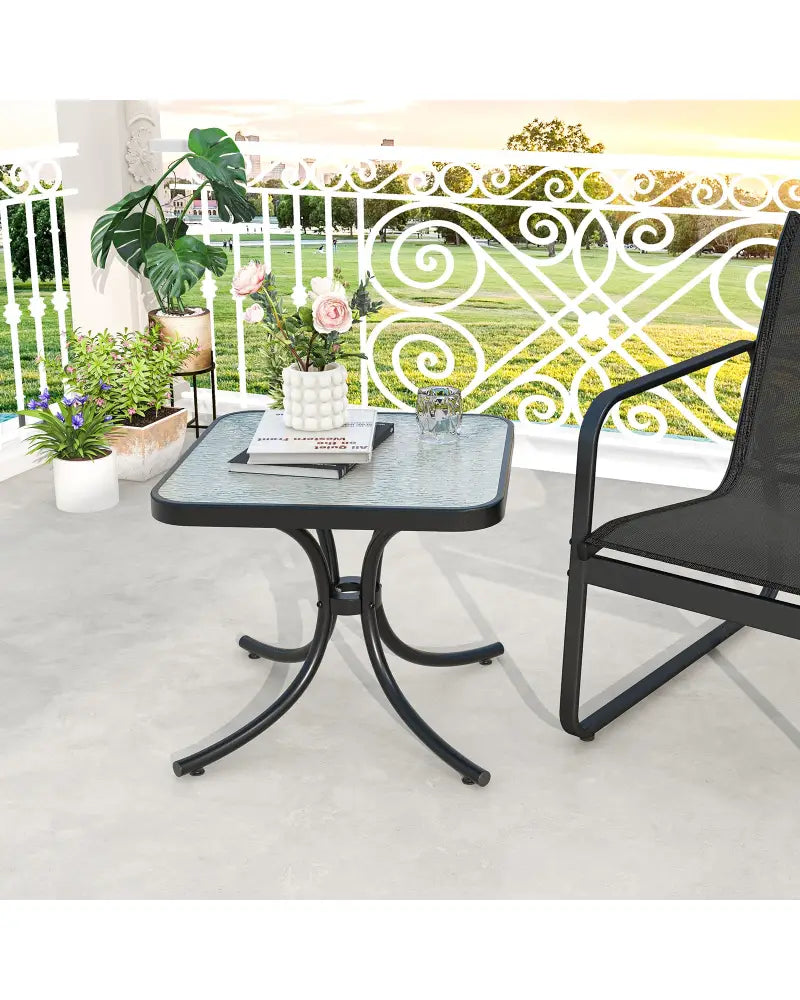 Tempered Glass Top Patio Table with Heavy-duty Metal Frame for Garden Poolside-Black - Black - Patio Coffee Tables