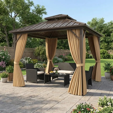 The Complete Outdoor Living Bundle: Hardtop Gazebo and 4-Piece Rattan Lounge Set - Outdoor & Patio Furniture