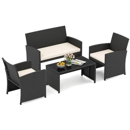 The Complete Outdoor Living Bundle: Hardtop Gazebo and 4-Piece Rattan Lounge Set - Outdoor & Patio Furniture