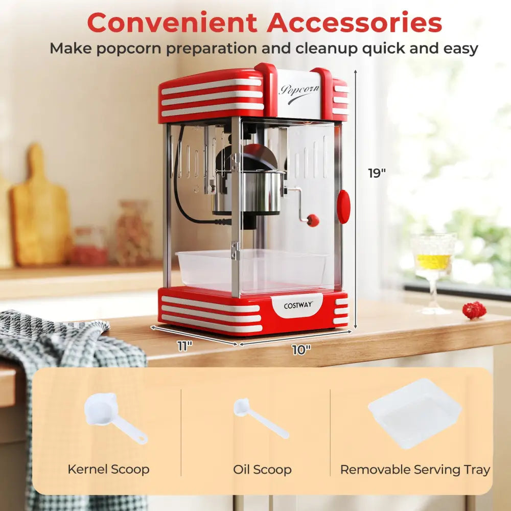 Theater Style Countertop Popcorn Maker with Stainless Steel Kettle-Red - Red - Small Appliances