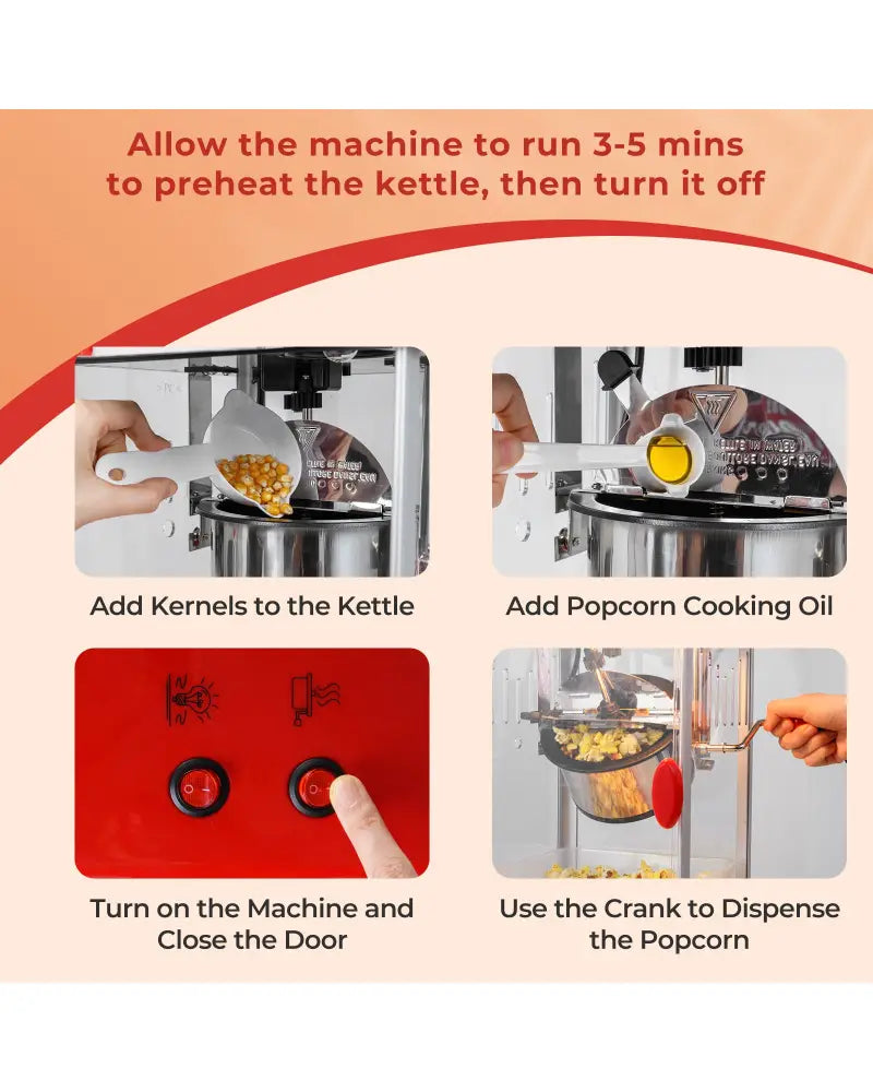 Theater Style Countertop Popcorn Maker with Stainless Steel Kettle-Red - Red - Small Appliances