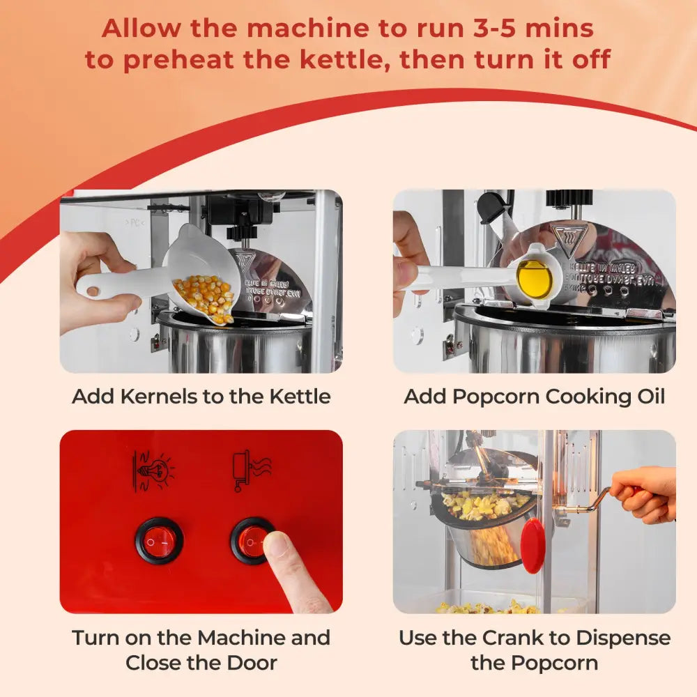Theater Style Countertop Popcorn Maker with Stainless Steel Kettle-Red - Red - Small Appliances