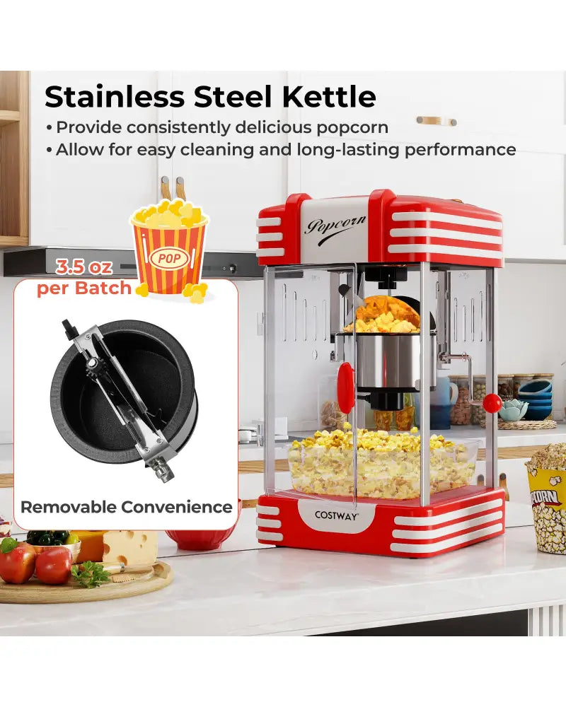 Theater Style Countertop Popcorn Maker with Stainless Steel Kettle-Red - Red - Small Appliances