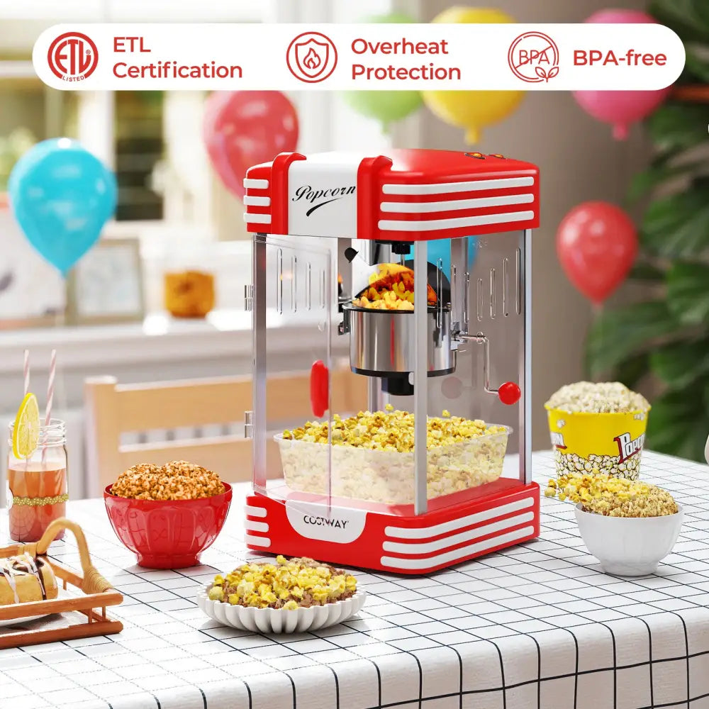 Theater Style Countertop Popcorn Maker with Stainless Steel Kettle-Red - Red - Small Appliances