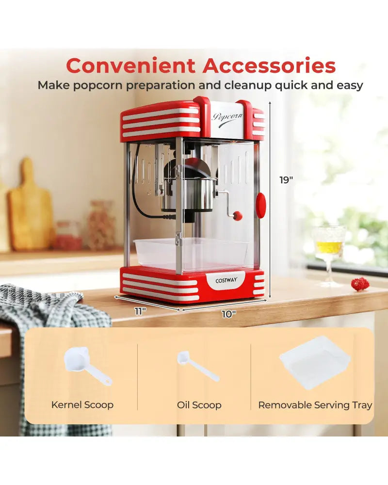Theater Style Countertop Popcorn Maker with Stainless Steel Kettle-Red - Red - Small Appliances
