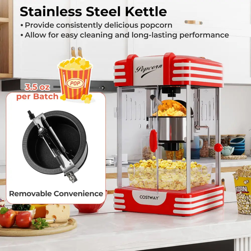 Theater Style Countertop Popcorn Maker with Stainless Steel Kettle-Red - Red - Small Appliances